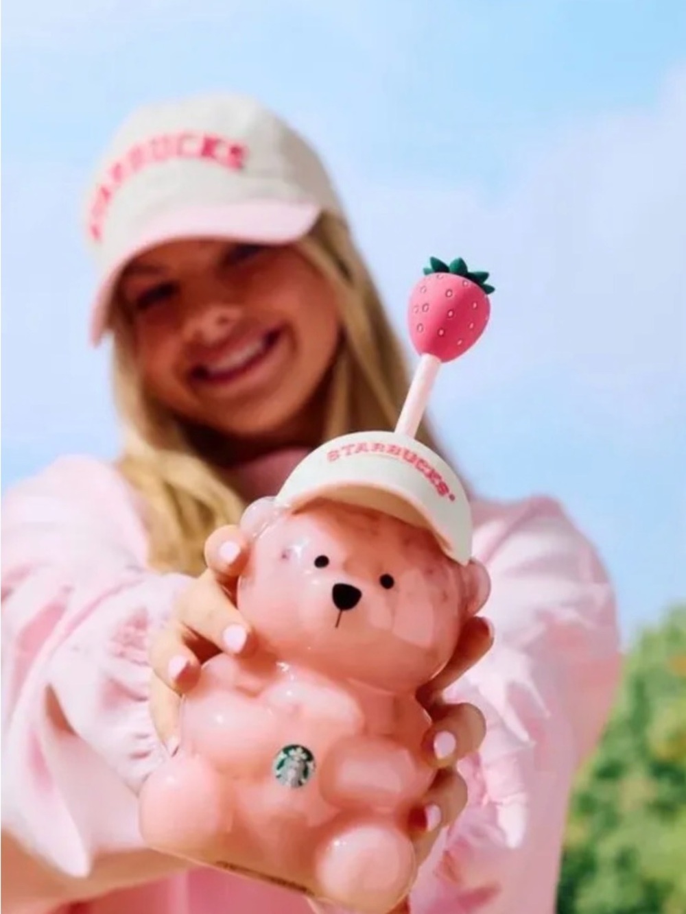 Starbucks Pink Bear Trinket Cup with Strawberry Topper